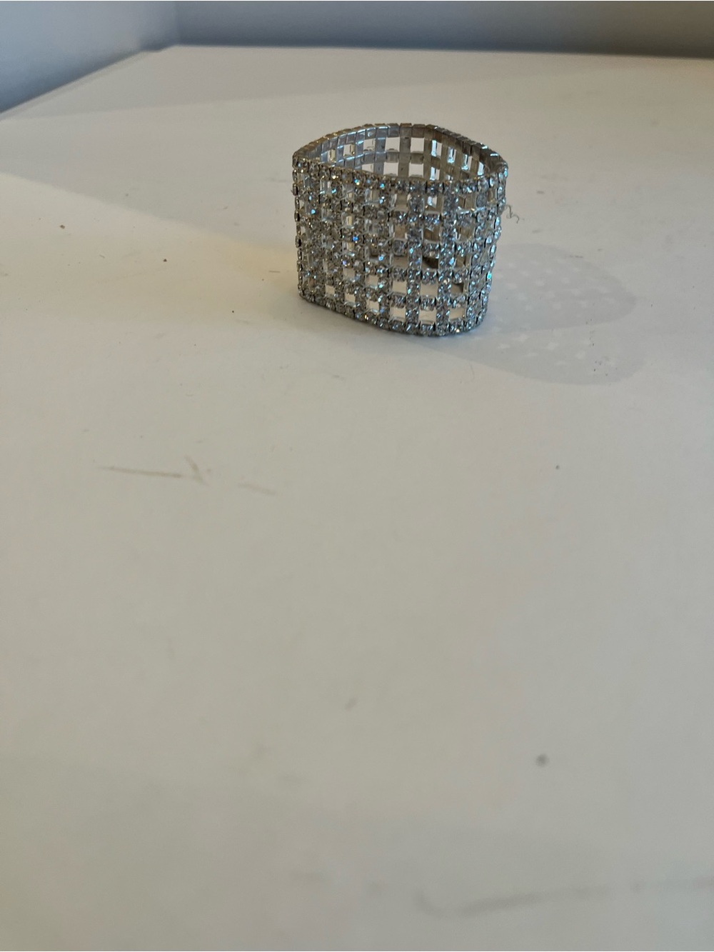Sparkling Silver Crystal Mesh Stretch Ring - Women's Jewelry